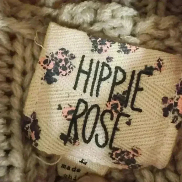 Hippe Rose Cropped Cable-Knit Turtleneck Long Sleeve Sweater Beige Size Large - Picture 7 of 7